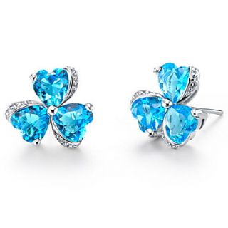 Fashionable Silver Plated With Cubic Zirconia Clover Womens Earrings(More Colors)