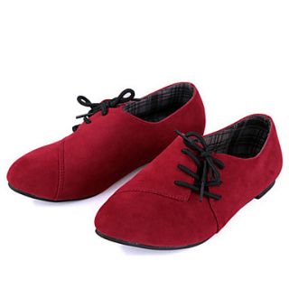 Hushan Womens Solid Color Faux PU Flat Heel Shoes(Red)