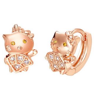 Sweet Gold Or Silver Plated With Cubic Zirconia Lovely Kitty Womens Earrings(More Colors)