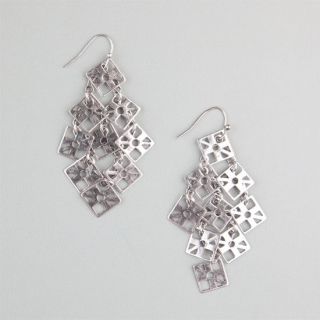 Cut Out Square Disc Chandelier Earrings Silver One Size For Women 2396