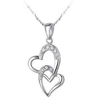 Elegant Heart Shape Slivery Alloy Necklace With Rhinestone(1 Pc)