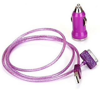 2 in 1 USB Car Charger with Laser Style USB Cable for iPhone 4/4S (100cm)