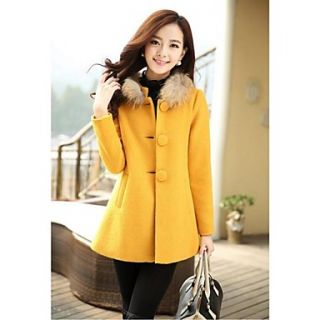 Womens Fashion Fur Collar Wool Coat