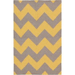 Handwoven Mustardchevron Yellow Wool Rug (36 X 53)