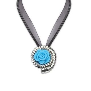 European Vintage (Rose) Alloy Resin Pendant Necklace (Black Watermelon Blue) (1 pc)