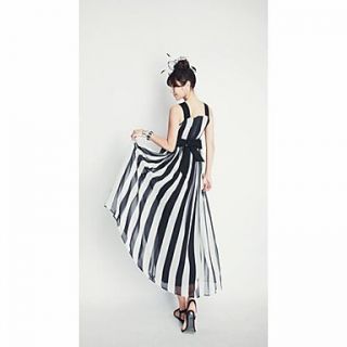 Womens New Splice Stripe Chiffon Long Dress