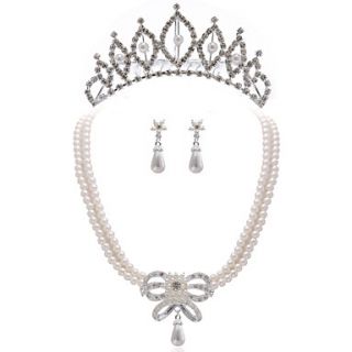 Imitation Pearls Wedding Bridal Jewelry Set,Including Necklace,Earrings And Tiara