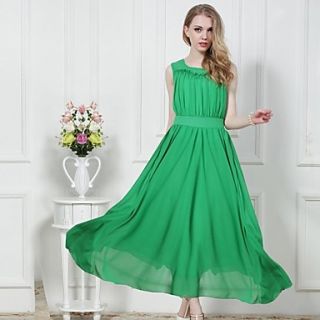 Womens Green Sleeveless Chiffon Long Dress