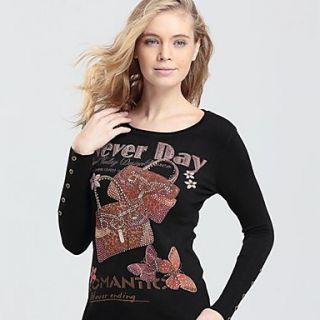 Womens Sweater Long Sleeve Printing with Diamond Knitted Pullover