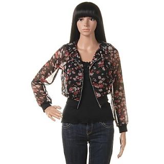 Womens Floral Print Long Sleeve Zipper Shrug Short Jacket Top