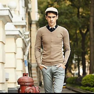 Mens Spring New Arrival Pure Cotton Collor Mix Check Line Sweater