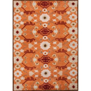 Durable Hand tufted Transitional Floral Red/ Orange Rug (96 X 136)