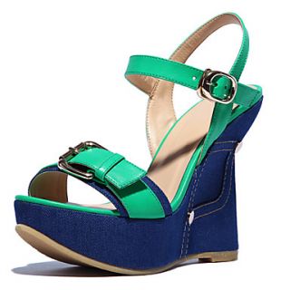 Wool Womens Wedge Heel Open Toe Sandals With Buckle Shoes(More Colors)