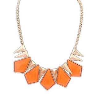 Ruili Fashion Style (Geometry Drops) Plated Alloy Resin Statement Necklace(Green Beige Orange) (1 pc)
