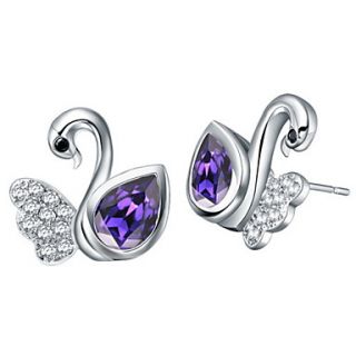 Elegant Silver Plated Silver With Purple Cubic Zirconia Flying Swan Womens Earring