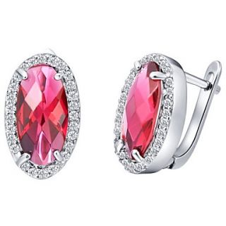 Elegant Silver Plated Silver With Cubic Zirconia Oval Womens Earring(More Colors)