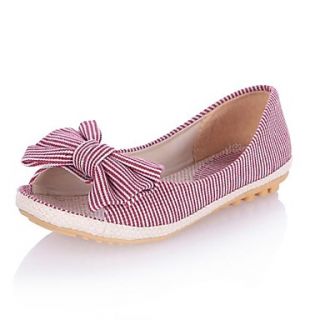 Linen Womens Flat Heel Peep Toe Flats With Bowknot Shoes(More Colors)