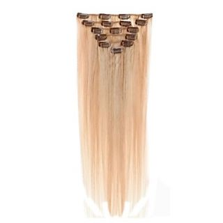15 Inch #27/613 Mixed Dark Blonde and Blonde 7 Pcs Human Hair Silky Straight Clips in Hair Extensions