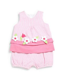 Florence Eiseman Infants Two Piece Seersucker Dress & Bloomers Set   Pink