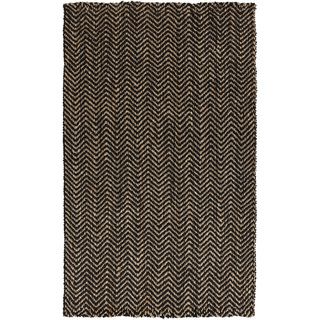 Hand woven Caviar Jute Black Natural Fiber Chevron Rug (5 X 8)