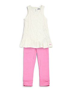 DKNY Toddlers & Little Girls Two Piece Lace Top & Leggings Set   Vanilla Pinik