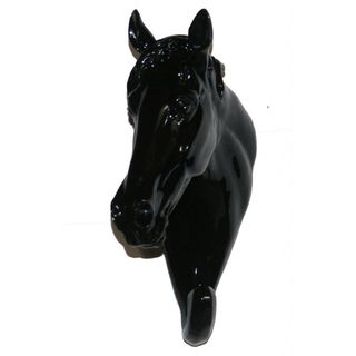 Black Set Of 2 Ceramic Horse Head Hook