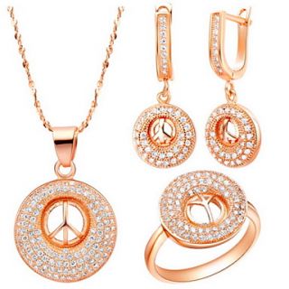 Original Silver Plated Cubic Zirconia Pierced Round Womens Jewelry Set(Necklace,Earrings,Ring)(Gold,Silver)