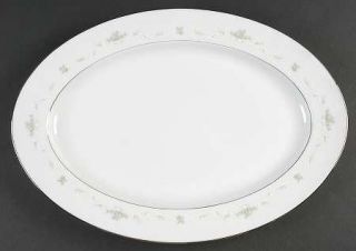 Sango Ballad 16 Oval Serving Platter, Fine China Dinnerware   Gray Scrolls,Whit