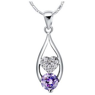 Graceful Water Drop Shape Silvery Alloy Womens Necklace(1 Pc)(Purple,White)