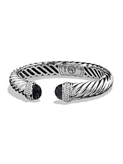 David Yurman Black Onyx, Diamond & Sterling Silver Cable Cuff Bracelet   Black O