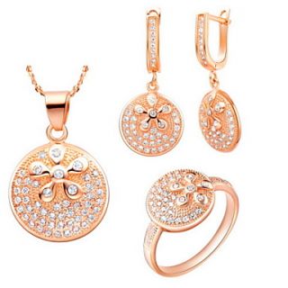 Sweet Silver Plated Cubic Zirconia Flower Round Womens Jewelry Set(Necklace,Earrings,Ring)(Gold,Silver)