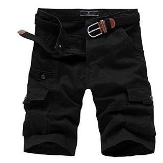 Mens Solid Color Multi Pocket Straight Shorts(without Belt) 3601 Black