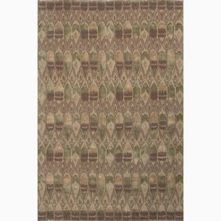 Handmade Floral Pattern Taupe/ Green Wool/ Art Silk Rug (9 X 12)