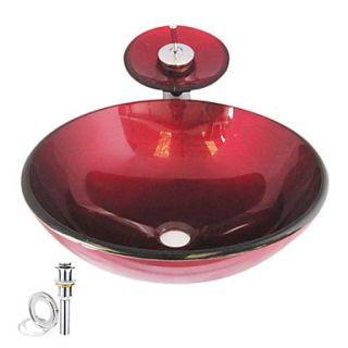 Victory Round Swirls Dark Red Tempered glass Vessel Sink and Waterfall Faucet(0917 VT4028)