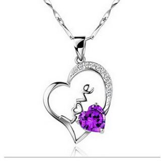 Vintage Heart Shape Silvery Alloy Womens Necklace(1 Pc)(Purple,White)