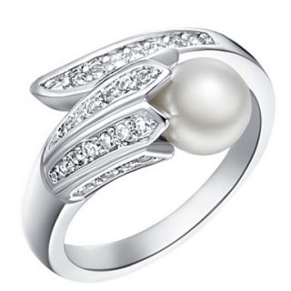 Fashionable Sliver With Cubic Zirconia Line With A pearl Womens Ring(1 Pc)