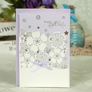 Floral Cut Out Lilac Tri fold Greeting Card for Birthday