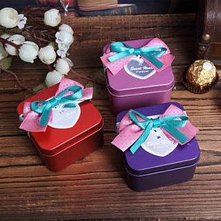 Square Iron Favor Tins With Double Colored Bow   Set of 6 (More Colors)