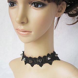 Handmade Silver Rivet Punk Lolita Necklace with Black Lace