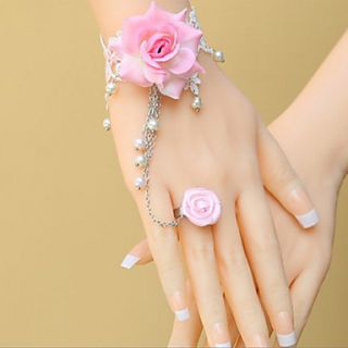 Pink Rose White Lace Sweet Lolita Bracelet with Ring