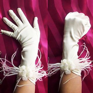 Spandex Satin Fingertips Wrist Length Wedding/Party Glove With Feather