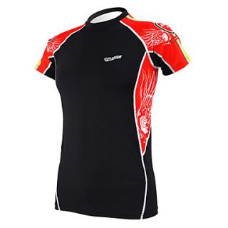 KOOPLUS Red Wings Mens Black Fitness Elastic Skinny Quick dry Short Sleeve Cycling T shirt