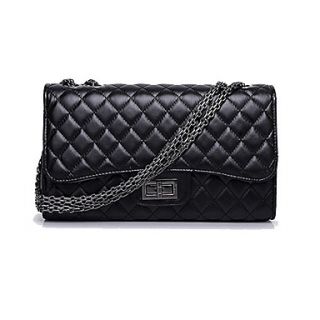 POLO Womens Classic Quilted Chain Solid Color Bag(Black)