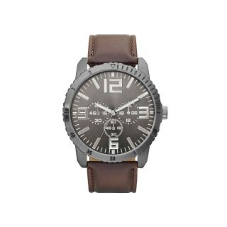 Mens Faux Leather Strap Field Watch, Gray/Brown