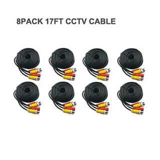 8 PCS 17 Ft BNC Video and Power 12V DC CCTV Cable