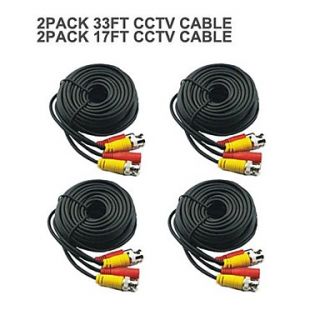 2 PACK 17FT 2 PACK 33FT BNC Cable Power Video Plug and Play Cable for CCTV Camera System Security