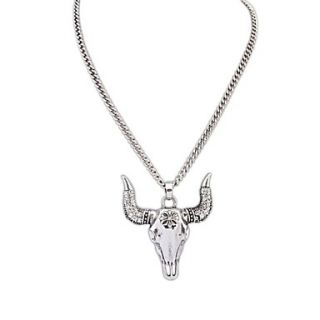 Womens European Vintage Punk Style (Ox Horn) Plated Alloy Rhinestone Personality Pendant Necklace (1 pc)