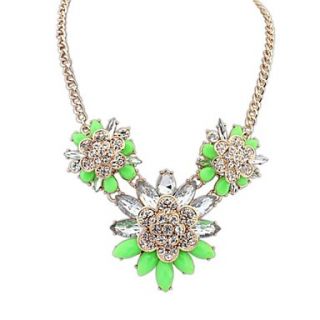 Womens European and America Cute Rhinestone Flowers Resin Alloy Statement Necklace (More Color) (1 pc)