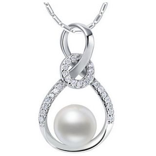 Elegant Round Shape Slivery Alloy Necklace With Imitation Pearl(1 Pc)