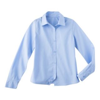 Cherokee Girls School Uniform Long Sleeve Button Up Blouse   Soft Blue XS